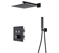 Sistema di doccia a pioggia termostatica Black doccia set di rubinetti set a parete Montata combo doccia a manico a manico a manico a pioggia doccia con doccia, doccia portatile, 10 pollici LWX