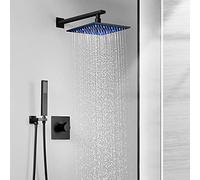Sistema di doccia nera, miscelatore per doccia a pioggia a LED da 10 pollici, infissi per la doccia da bagno in acciaio inossidabile, set combinato con miscelatore per doccia con cornice per doccia