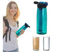 Sistema di filtraggio da 650 ml, livello 20 nm, per escursionismo, campeggio, viaggi, cannucce per purificare l'acqua, cannuccia di emergenza (ciano)