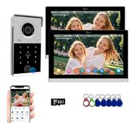 Sistema di interfono per appartamenti con videocitofono cablato,monitor touch da 10 pollici con campanello 1080P, supporto per sblocco con password,impronte digitali,Tuya (1 Campanello + 2 Monitor)