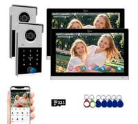 Sistema di interfono per appartamenti con videocitofono cablato,monitor touch da 10 pollici con campanello 1080P, supporto per sblocco con password,impronte digitali,Tuya (2 Campanello + 2 Monitor)