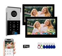 Sistema di interfono per appartamenti con videocitofono cablato,monitor touch da 7 pollici con campanello 1080P, supporto per impronte digitali,sblocco con password Tuya (1 Campanello + 2 Monitor)
