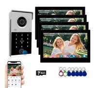 Sistema di interfono per appartamenti con videocitofono cablato,monitor touch da 7 pollici con campanello 1080P, supporto per impronte digitali,sblocco con password Tuya (1 Campanello + 4 Monitor)