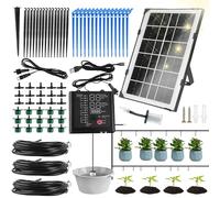 Sistema di irrigazione solare automatico per piante, sistema di irrigazione a goccia con 12 modalità timer, sensore dell'acqua, tubo da 15 m per giardino, balcone, piante in vaso, vacanze