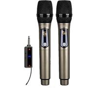 Sistema di microfoni dinamici wireless - Set cordless ricaricabile con mini ricevitore e 2 microfoni portatili con display a LED per karaoke notturno