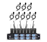 Sistema di microfoni lavalier wireless a 8 canali per spettacoli teatrali scolastici, teatro teatrale, 8 microfoni con clip da bavero, set di microfoni senza fili, beige, 100 m, frequenza regolabile