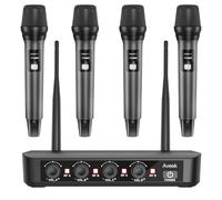 Sistema di microfoni wireless Av on 4 microfoni dinamici portatili, portata lunga di 80 m, batteria da 40 ore, suono da studio a bassa latenza per karaoke, canto, discorsi, chiesa, palcoscenico