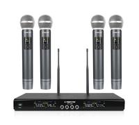 Sistema di microfoni wireless Phenyx Pro, set di microfoni wireless in metallo con 4 microfoni senza fili, frequenze regolabili UHF 4x25, portata