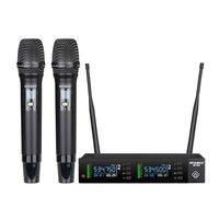 Sistema di microfono wireless professionale, 2 x 100 frequenze UHF regolabili, microfono wireless per karaoke, canto, DJ, chiesa, set di 2 microfoni dinamici senza fili in metallo, scansione