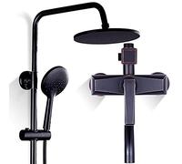 Sistema di miscelatore per doccia da bagno retrò, soffione doccia autopulente rotondo nero con rubinetto rotante, sistema di miscelatore per doccia, kit doccia con soffione doccia-B Stabilize