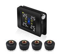Sistema di monitoraggio della pressione dei pneumatici per auto, connessione wireless TPMS Riloer, con 4 sensori esterni, ampio display LCD, alimentazione solare e porta USB