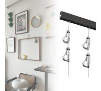 Sistema di montaggio di immagini, Sistema di sospensione for quadri con guide nere, cavi in acciaio da 20-80 pollici e kit di ganci regolabili(Black,35in(88.9cm) Track)