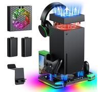 Sistema di raffreddamento automatico aggiornato e supporto di ricarica per console e controller Xbox Series X, accessori con 11 luci RGB e 2 batterie ricaricabili da 1400 mAh, supporto per cuffie e