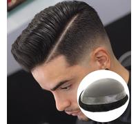 Sistema di sostituzione dei capelli umani da uomo capelli neri mono toupee fi...
