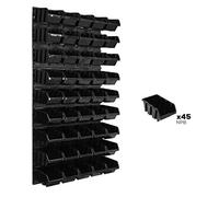 Sistema di stoccaggio da parete, 578 x 1170 mm, 45 pezzi, scatole impilabili, pannelli da parete extra forti, scaffali espandibili, scaffali da officina, scaffalatura da officina