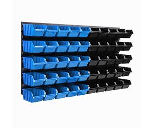 Sistema di stoccaggio da parete, 770 x 390 mm, 50 pezzi, scatole impilabili, pannelli da parete extra resistenti, scaffali da officina, scaffali da officina