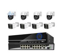 Sistema di telecamere di Sicurezza con Controllo PTZ H.265 16CH 4K, rilevamento del Volto da 8 MP, Audio bidirezionale, Kit di videosorveglianza CCTV Poe for Esterni(2T,Ivory)