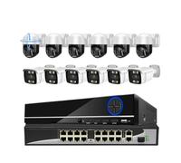 Sistema di telecamere di Sicurezza con Controllo PTZ H.265 16CH 4K, rilevamento del Volto da 8 MP, Audio bidirezionale, Kit di videosorveglianza CCTV Poe for Esterni(None,Brown)