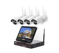 Sistema di telecamere di sicurezza WiFi wireless con monitor NVR, kit CCTV 4 canali, sorveglianza domestica H.265 con audio, visione notturna, accesso remoto per uso commerciale e domestico