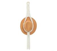 Sistema di visualizzazione per cappelli in macramè multistrato con sospensione in corda di cotone e ancoraggi in pino per un'organizzazione elegante e salvaspazio del cappello (1 strato 93 cm)