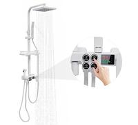 Sistema doccia a 4 tipi di getto, set completo con doccia a pioggia quadrata, doccetta manuale, pistola a spruzzo e rubinetto, set doccia con display digitale a LED, altezza regolabile 70-115 cm