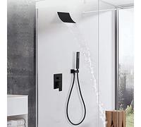 Sistema doccia a cascata, rubinetto doccia in ottone nero montato a parete, con soffione a cascata, beccuccio vasca e soffione doccia portatile, rubinetto doccia a pioggia ad alta pressione, (corpo