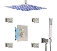 Sistema doccia a LED, set rubinetto doccia termostatico, set doccia combinato nascosto, set miscelatore pioggia con soffione doccia a pioggia da 12 pollici montato a soffitto, doccetta, 4 getti corpor