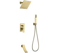 Sistema doccia a manico singolo Set di rubinetti per doccia set da doccia a parete Montaggio combo vasca d'oro spazzolata e kit di rivestimento per la doccia con capo doccia a pioggia quadrata da