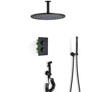 Sistema doccia a pioggia, set combinato con miscelatore a pioggia nero opaco con soffione rotondo a pioggia, set doccia a parete nascosto (30,5 cm)
