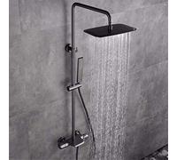 Sistema doccia a pioggia, set combinato termostatico, rubinetto doccia da parete con doccetta in acciaio inox ultra sottile e soffione portatile