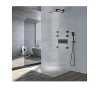 Sistema Doccia A Pioggia, Set Completo di Rubinetti per Doccia Neri, 3 Funzioni, Accessori per Doccia da Soffitto, Valvole per Doccia in Ottone con Soffione A Pioggia da 10" E 3 modalità di Soffione