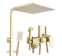 Sistema doccia a pioggia Set di rubinetti for in oro spazzolato combinato for a parete Miscelatore a in ottone con soffione da 10 pollici, a mano, beccuccio for vasca girevole, spruzzatore for bidet
