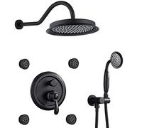 Sistema doccia a pioggia, set di rubinetti per doccia nascosti con soffione doccia a pioggia da 9 pollici e doccetta, set doccia combinato con 4 getti corporei, miscelatore per doccia, oro spazzolato