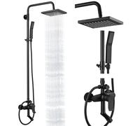 Sistema doccia a vista nero opaco Tripla funzione Bagno Doccia Rubinetto 8 pollici Piazza Girevole Soffione doccia a pioggia con palmare Regolabile Set completo Vasca Beccuccio Montaggio a parete