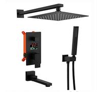 Sistema doccia con display digitale a LED con rubinetto da bagno nero in ottone a parete doccia a pioggia Set doccia di lusso per bagno e rubinetto della vasca combinato.