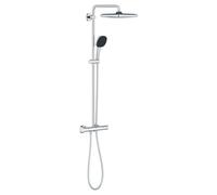 GROHE Vitalio Comfort 250 Colonna Doccia con Termostatico (soffione quadrato 25 cm, doccetta 2 getti, termostatico, risparmio idrico), Cromo, 26696001