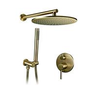Sistema Doccia Con Rubinetto, Set Doccia In Ottone Rubinetto Da Bagno Con Testa Tonda Sistema Doccia A Mano Deviatore Set Rubinetto Doccia Con Spruzzo Manuale, Set Doccia In Oro Spazzolato/12 Pollic