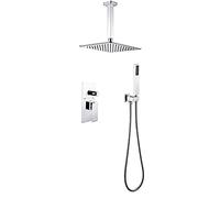 Sistema doccia con soffione a pioggia quadrato da 10" set combinato portatile, rubinetto installazione a soffitto, cromato(Chrome)