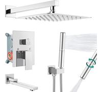 Sistema Doccia Cromato da 10 Pollici Soffione Doccia A Pioggia Set Combinato Doccia da Bagno Rubinetto A 3 Funzioni Doccia A Spruzzo Portatile 2 in 1 A Par, Polish Chrome, Bathroom Shower System