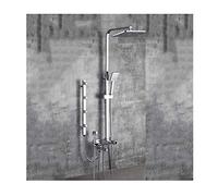 Sistema doccia di lusso con rubinetto multifunzionale a 4 maniglie, acqua calda e fredda, include soffione doccia a pioggia e beccuccio per vasca da bagno, esperienza di bagno definitiva.