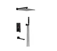 Sistema doccia digitale nero opaco e Ch, miscelatore tatic a 3 vie con rubinetto a cascata, set moderno per doccia da bagno, doccia a parete Slish Solut