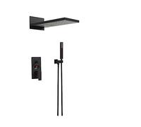 Sistema doccia digitale nero opaco, miscelatore a 3 vie con soffione a cascata, accenti Ch, set di rubinetti da bagno moderno per un'esperienza doccia rious