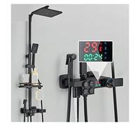 Sistema Doccia, Display digitale nero Rubinetto doccia termostatico Miscelatore a 4 vie Controllo pulsante intelligente for rubinetto bidet da bagno(Black Hot Cold)