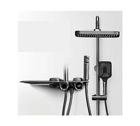 Sistema Doccia, doccia da bagno in ottone grigio canna di fucile lusso, design del display digitale, uscita acqua a cascata, rubinetto a doppio comando freddo e caldo(Brushed Grey-01)