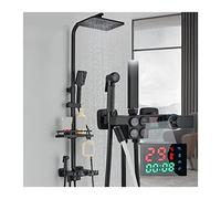 Sistema Doccia, Doccia Rame nero Set doccia for bagno for tutte le famiglie Display digitale termostatico Docce a pressione di sollevamento rotanti(White Thermostatic)