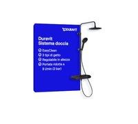 Sistema doccia Duravit, Shower System con 3 tipi di getto (Rain, Pulse, Mono), soffione con inclinazione regolabile, set doccia facile da pulire, sistema doccia con termostatico, Nero opaco