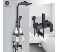 Sistema doccia in acciaio inox nero con mensola, 3 uscite acqua, soffione doccia a 3 velocità 1. Panoramica del prodottoQuesto sistema doccia in acciaio inox nero, con il suo design semplice ed elegan