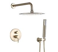 Sistema doccia in oro spazzolato Set combinato da incasso a parete rubinetto multifunzione con soffione a pioggia, a mano, 10 pollici(12 Inch)