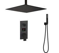 Sistema Doccia, KEMAIDI Soffione doccia in ottone nero Rubinetti miscelatori con display digitale Rubinetto for da bagno Set di rubinetti for digitali a 3 funzioni(20 inch 2 way)