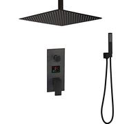 Sistema Doccia, KEMAIDI Soffione doccia in ottone nero Rubinetti miscelatori con display digitale Rubinetto for da bagno Set di rubinetti for digitali a 3 funzioni(8 inch 2 way)